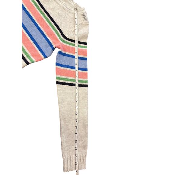 Talbots Sweater Womens XS Gray w/ Black Blue Pink Green Stripes Shoulder Buttons - Picture 7 of 8